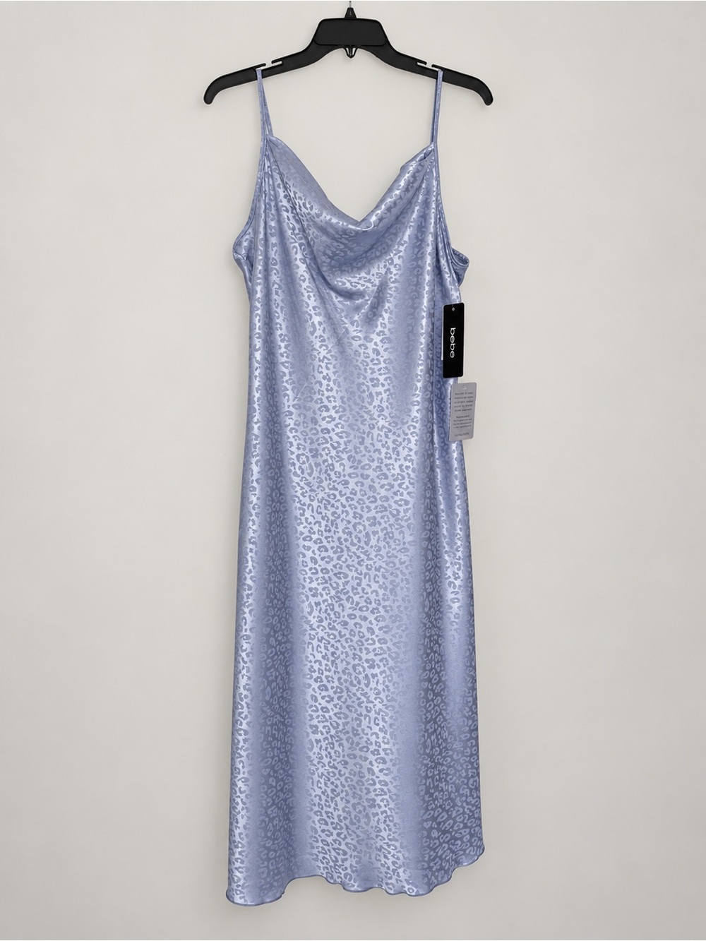 bebe Lavender Satin Leopard-Print Slip Dress